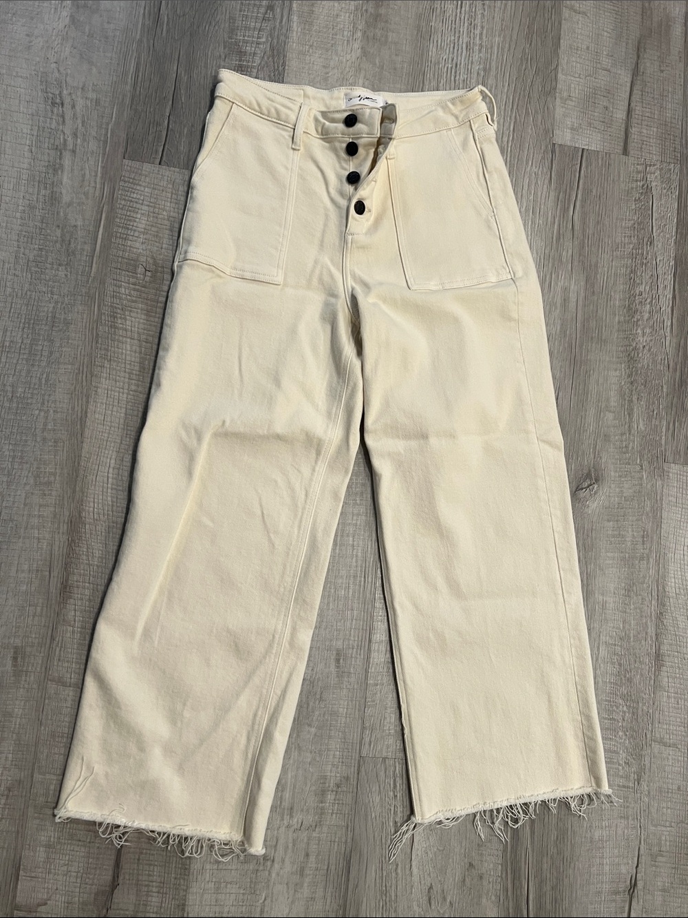 Carly Jean Los Angeles Wide-Leg Cream Chinos with Exposed Button Fly